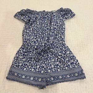 Vineyard Vines Romper Womens Extra Small Blue Floral Off Shoulder Pockets Cotton